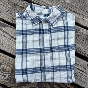 Old Navy Men's White and Blue Plaid Shirt